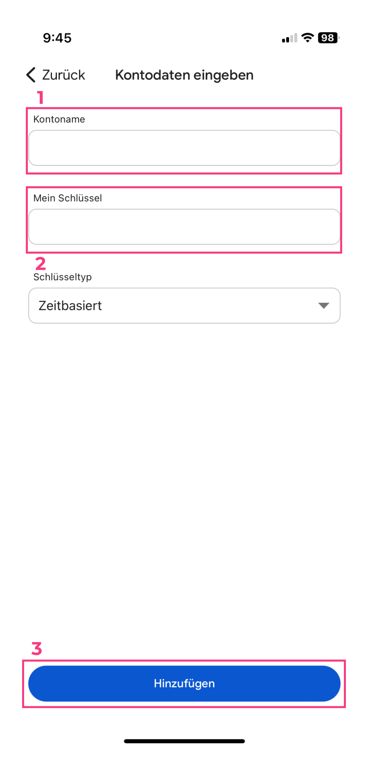 Google Authenticator App – Bildschirm 3