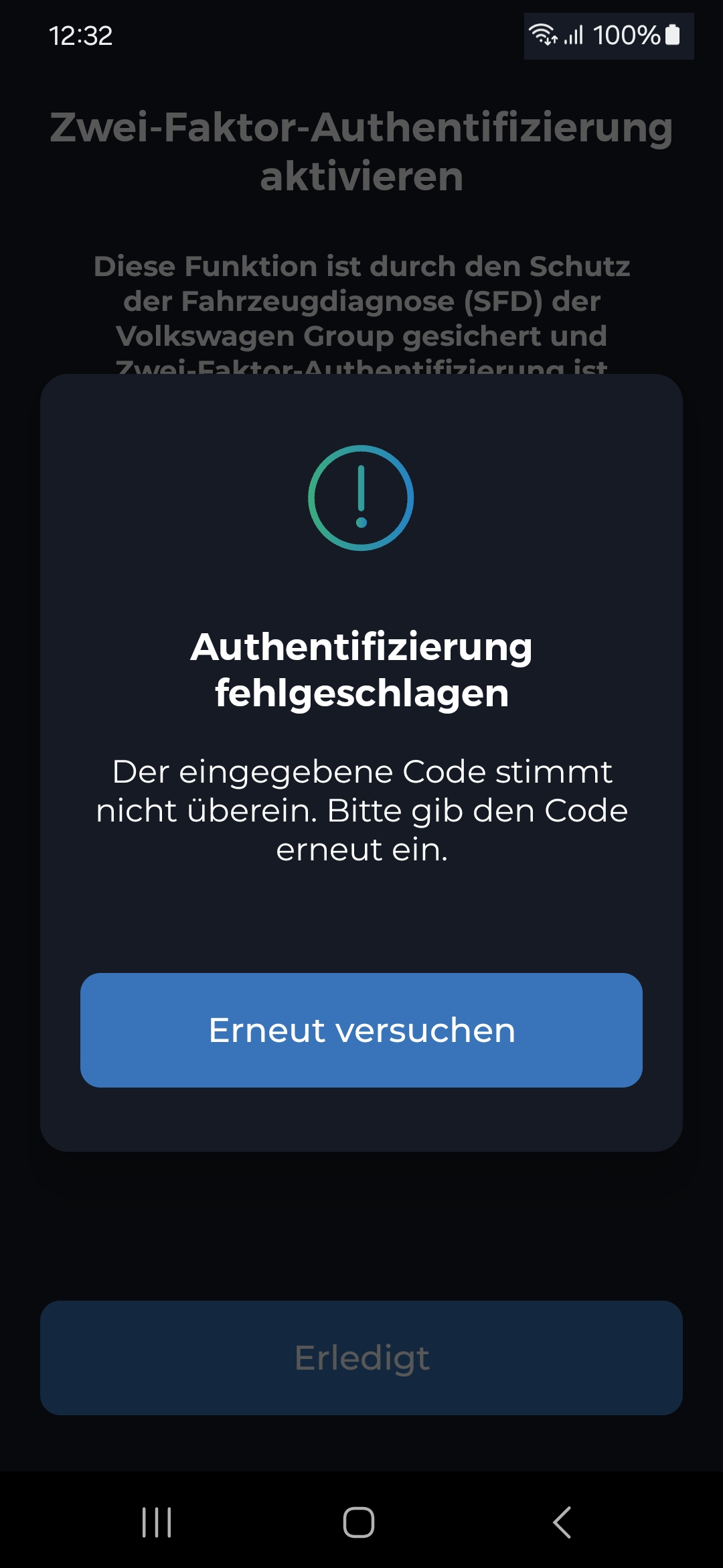 Schritt 4 Zwei-Faktor-Authentifizierung – falscher Code