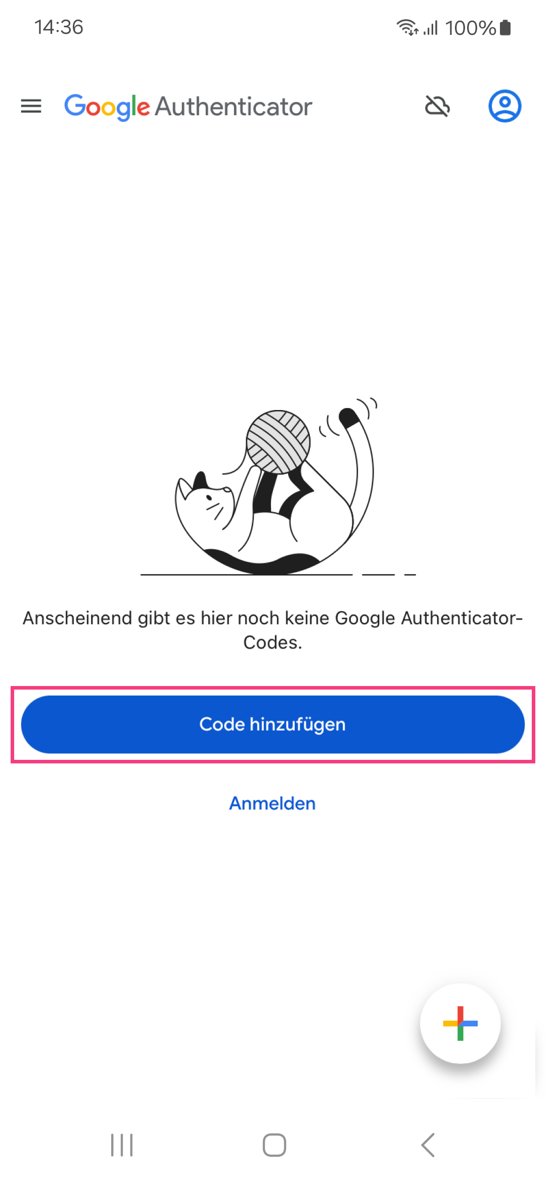 Google Authenticator App – Bildschirm 1