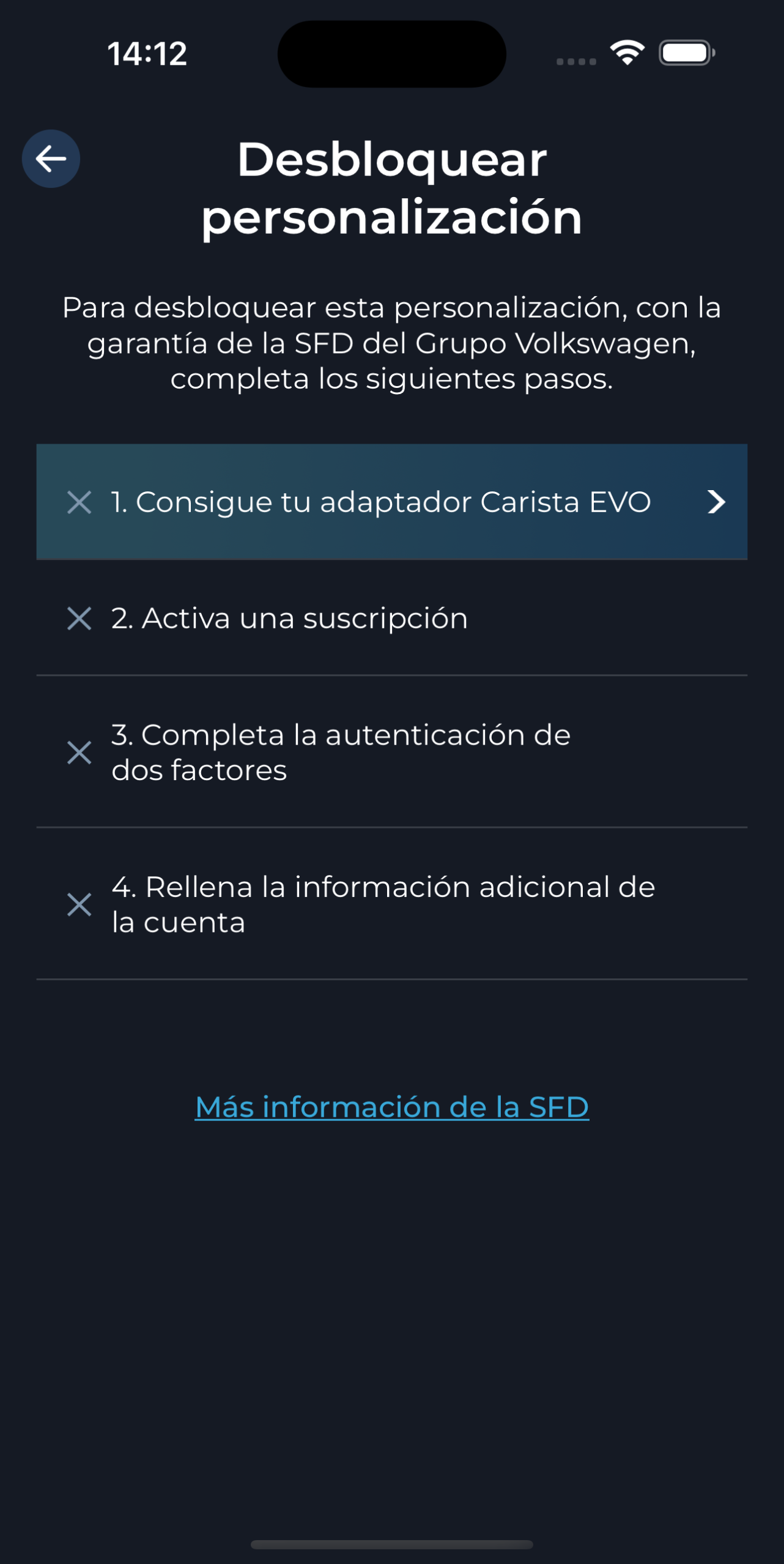 Screenshot der Carista Diagnose-Fahrzeugsoftware der SFD Customization