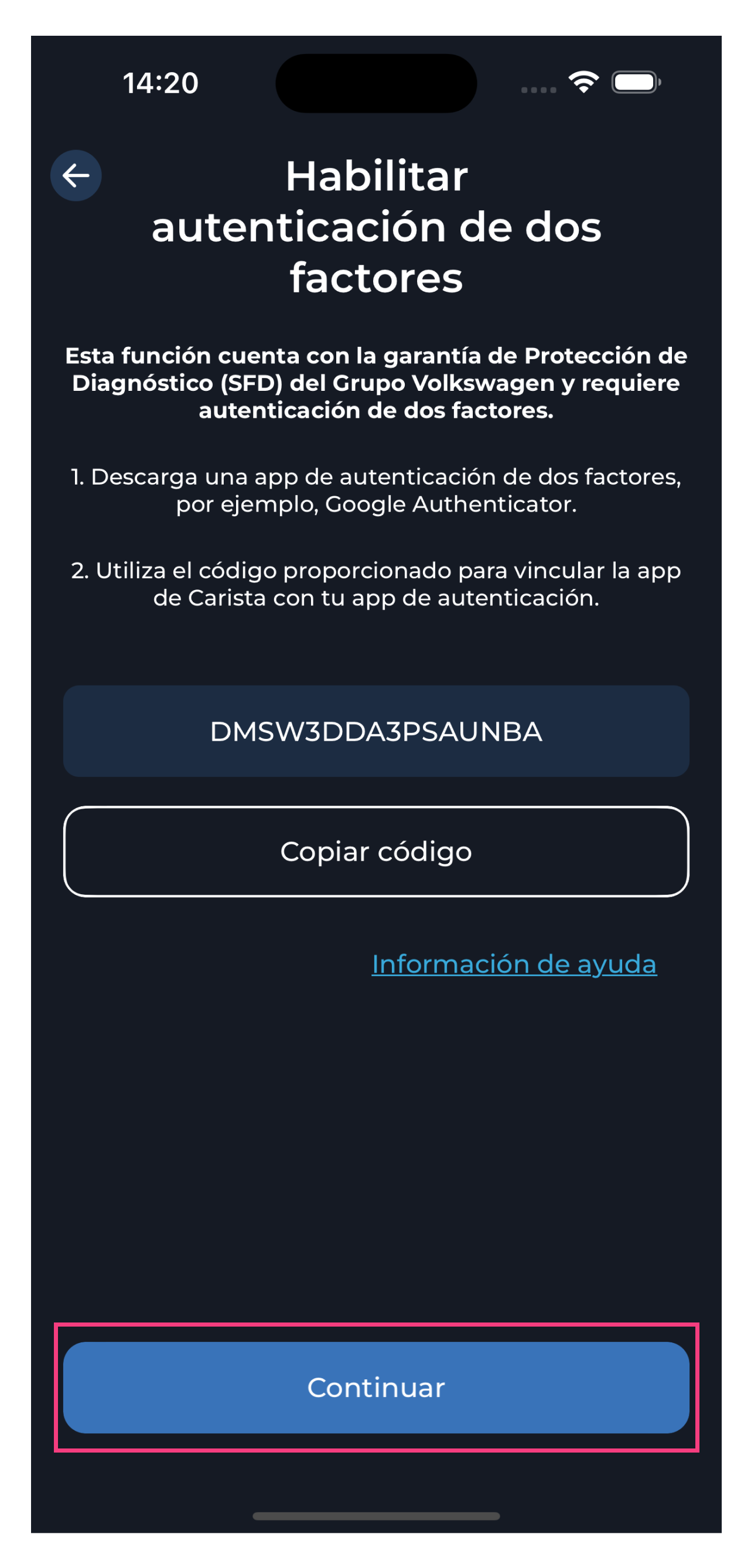Paso 2: habilite la autenticación de dos factores