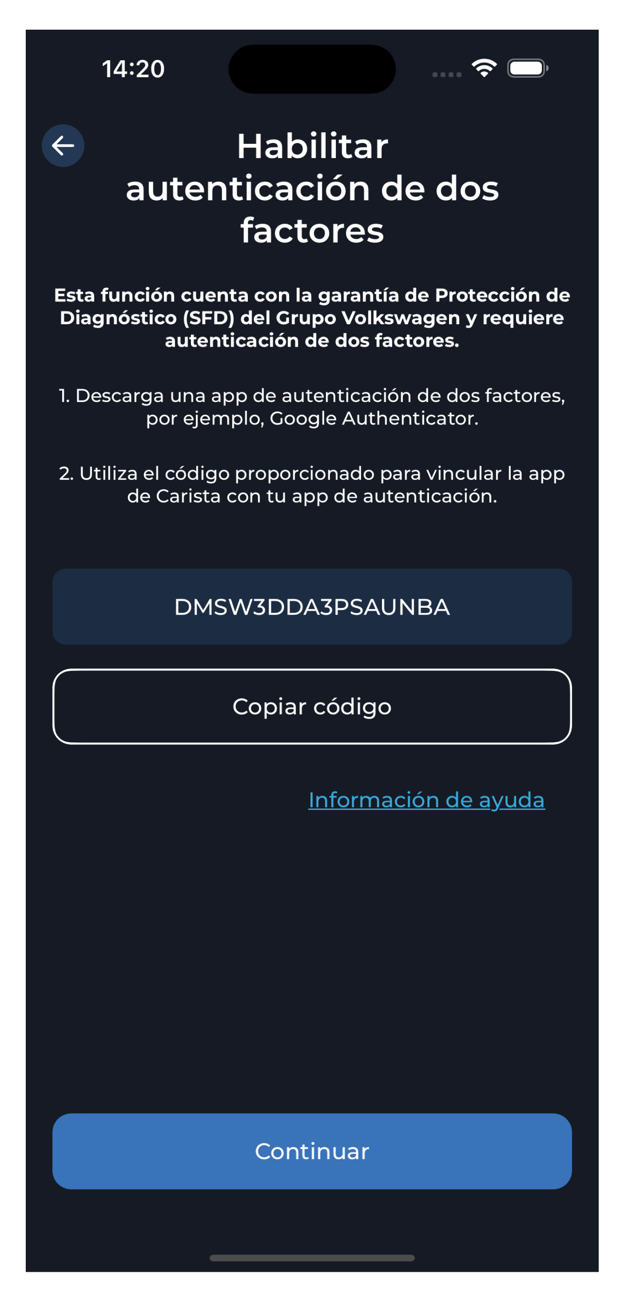 Paso 2: habilite la autenticación de dos factores