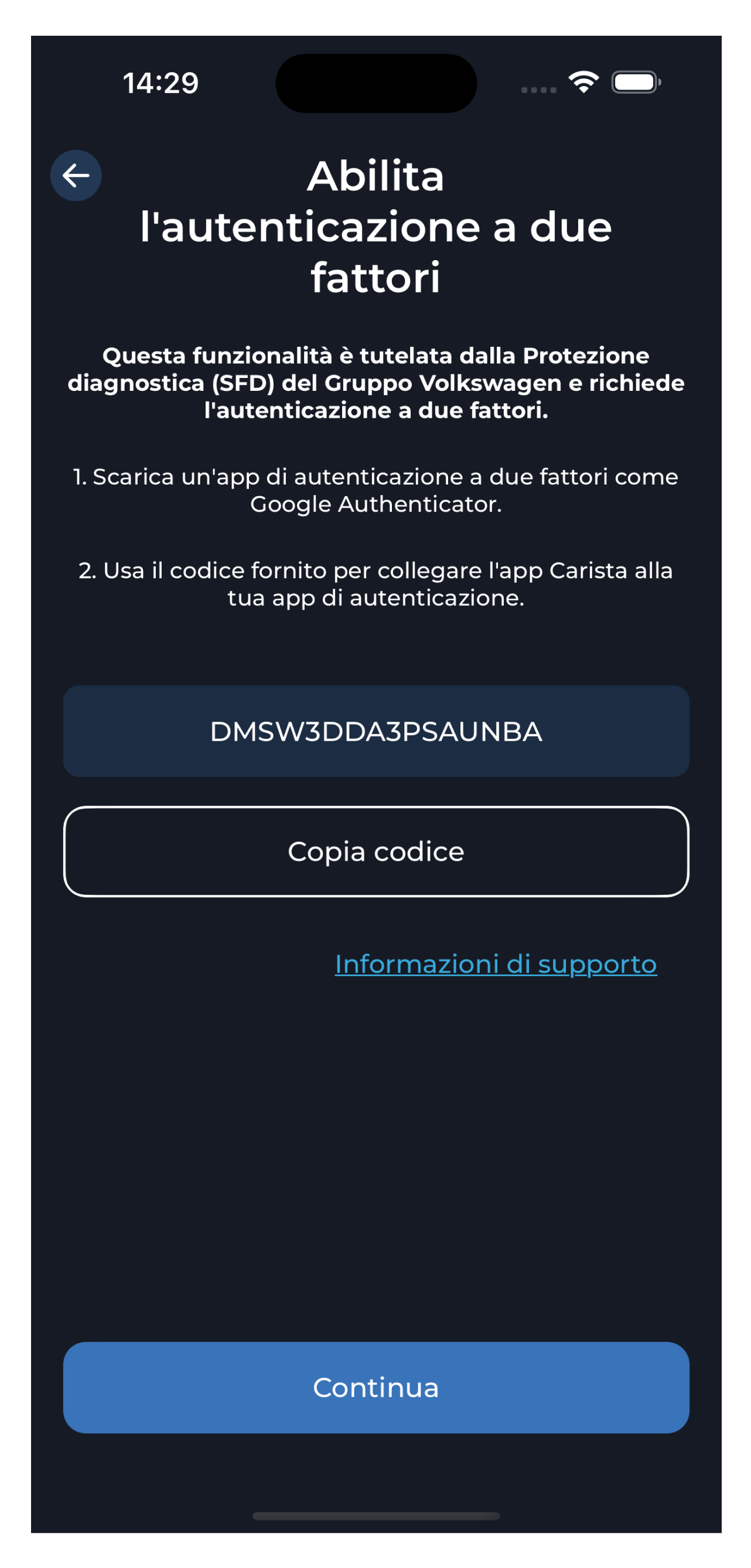 Passaggio 2: abilitare l'autenticazione a due fattori