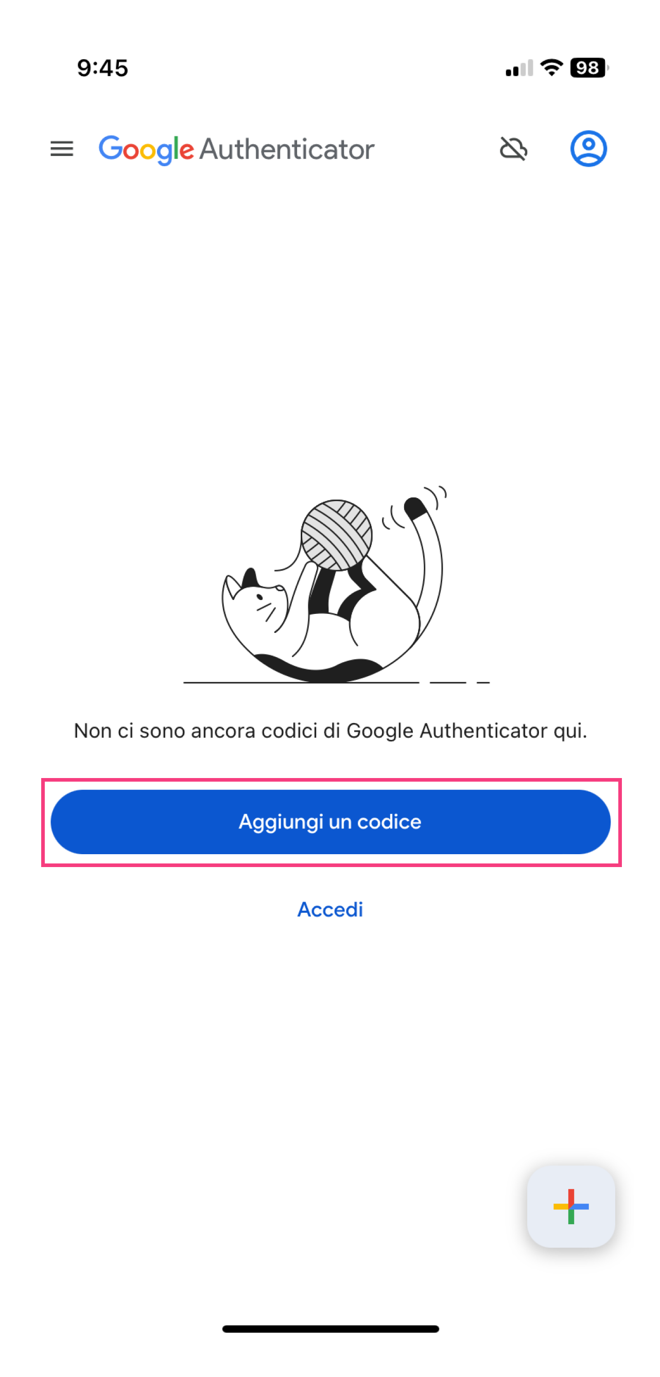 App Google Authenticator - schermata 1