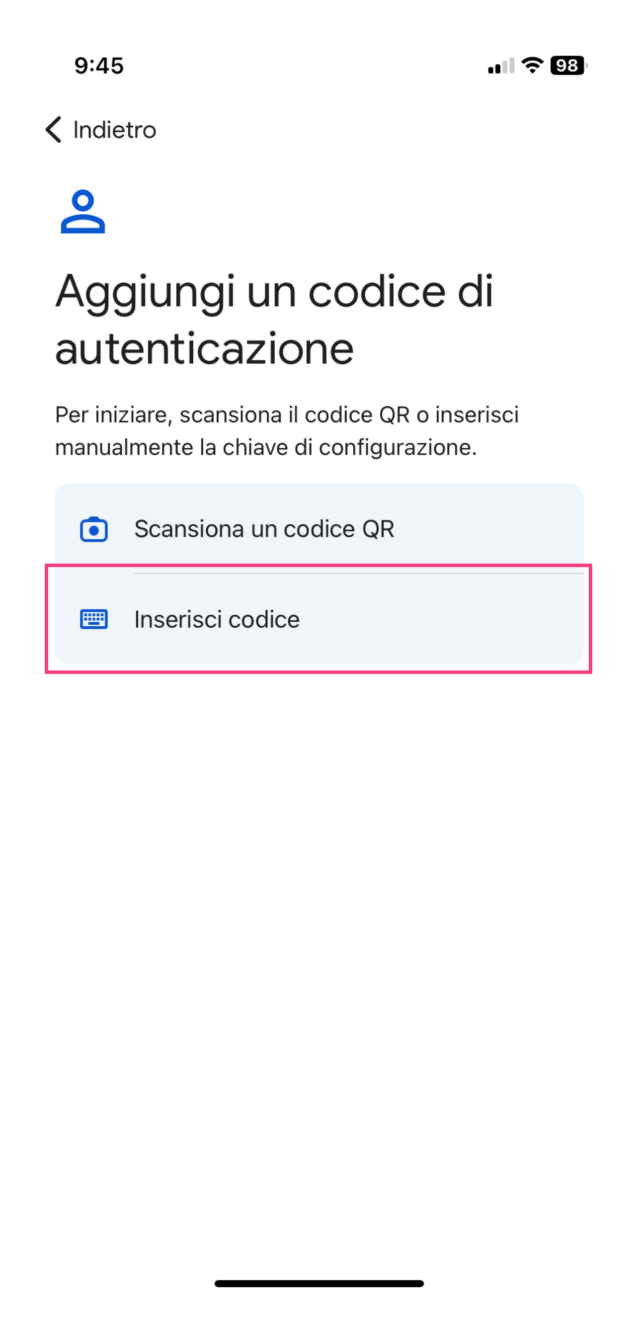 App Google Authenticator - schermata 2