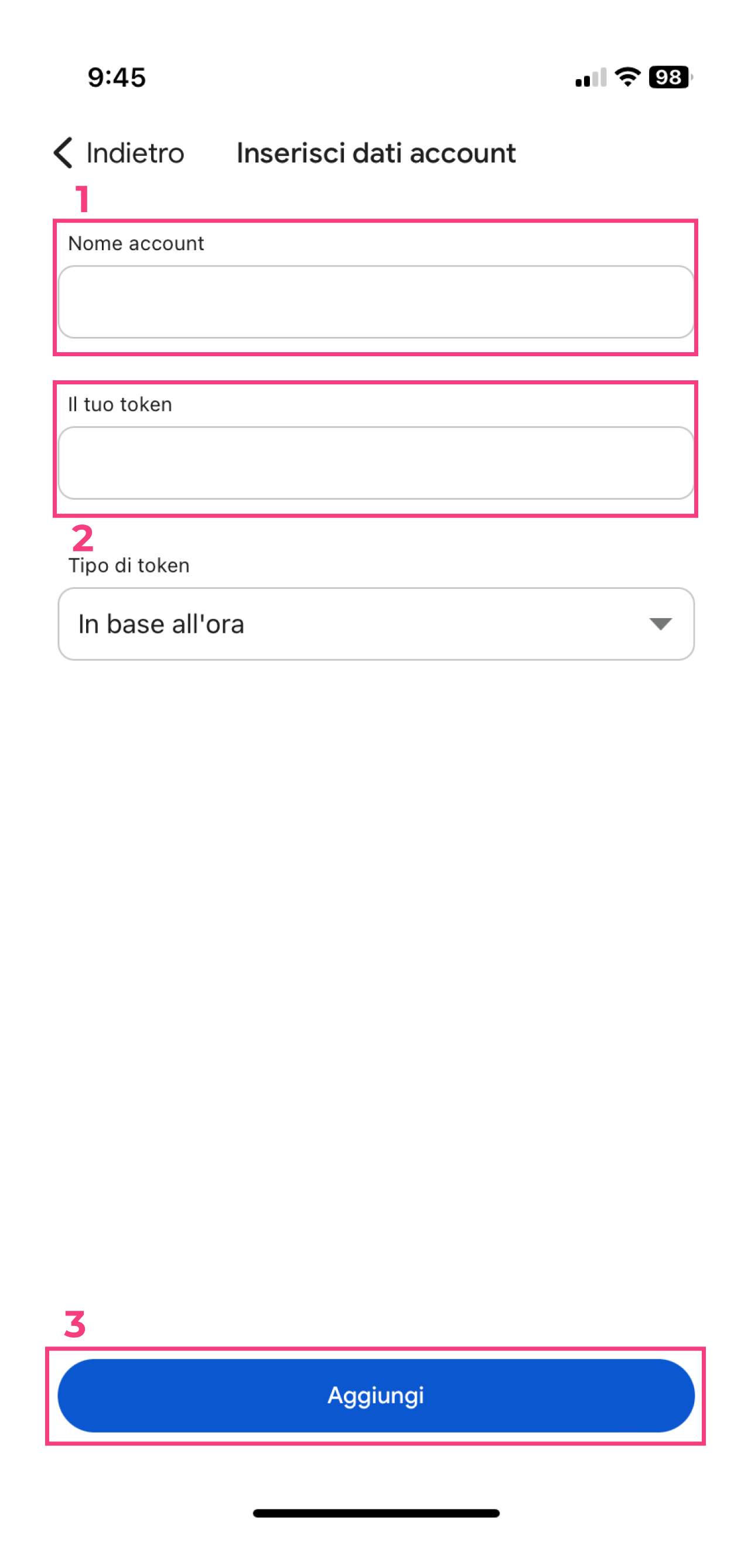 App Google Authenticator - schermata 3