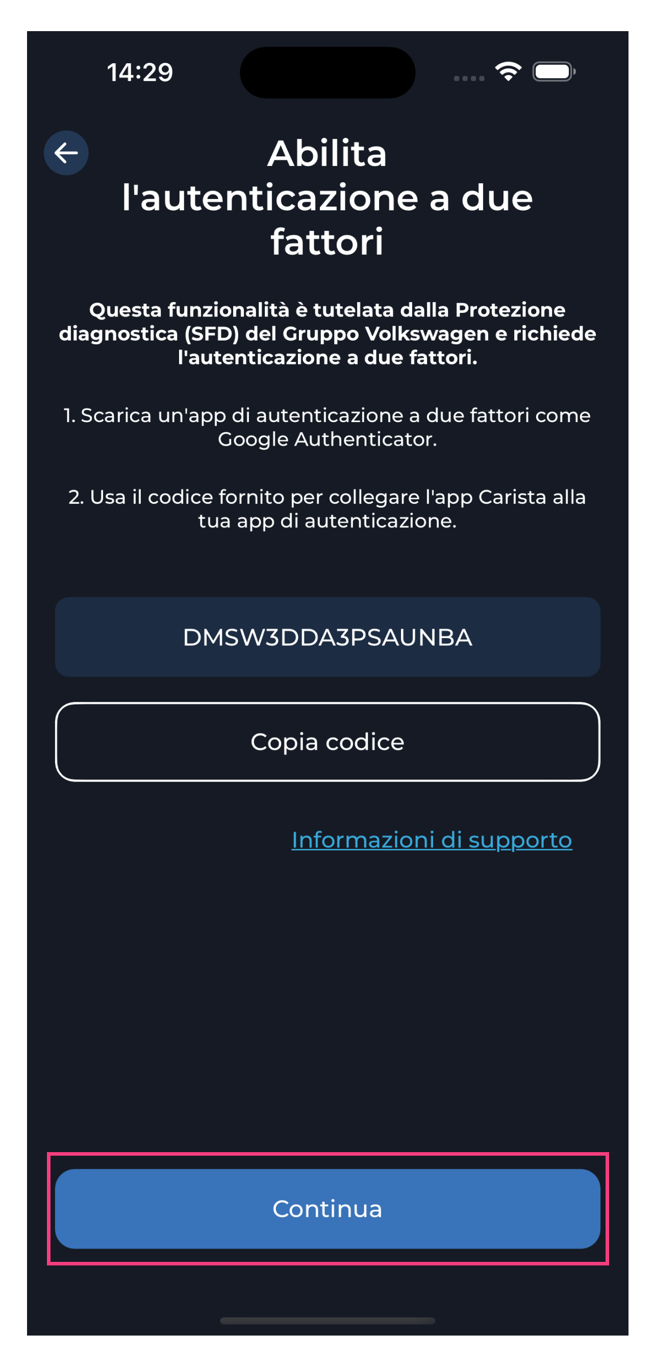 Passaggio 2: abilitare l'autenticazione a due fattori