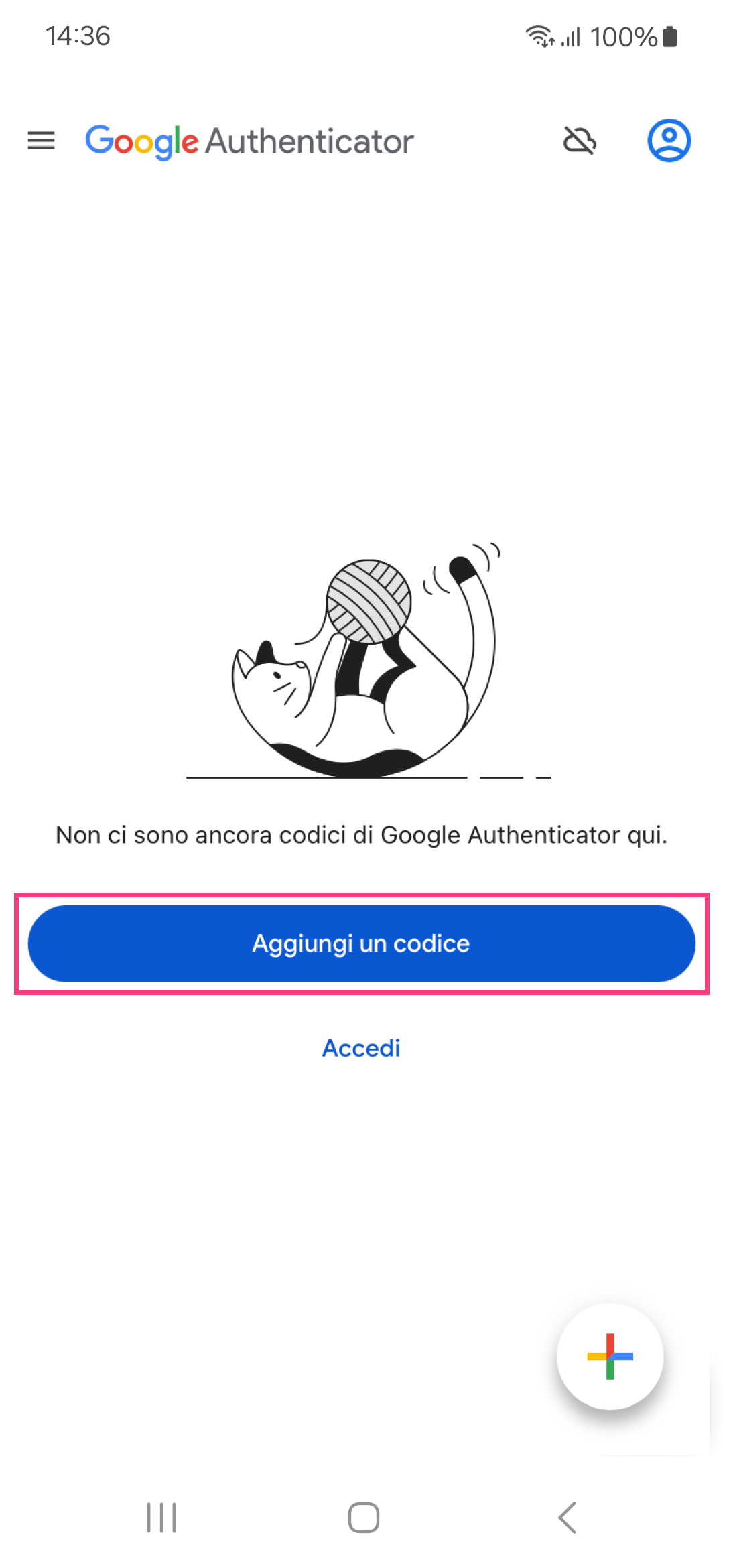 App Google Authenticator - schermata 1