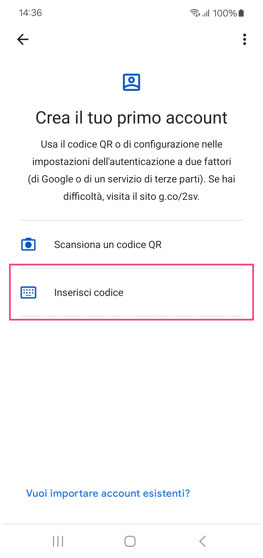 App Google Authenticator - schermata 2