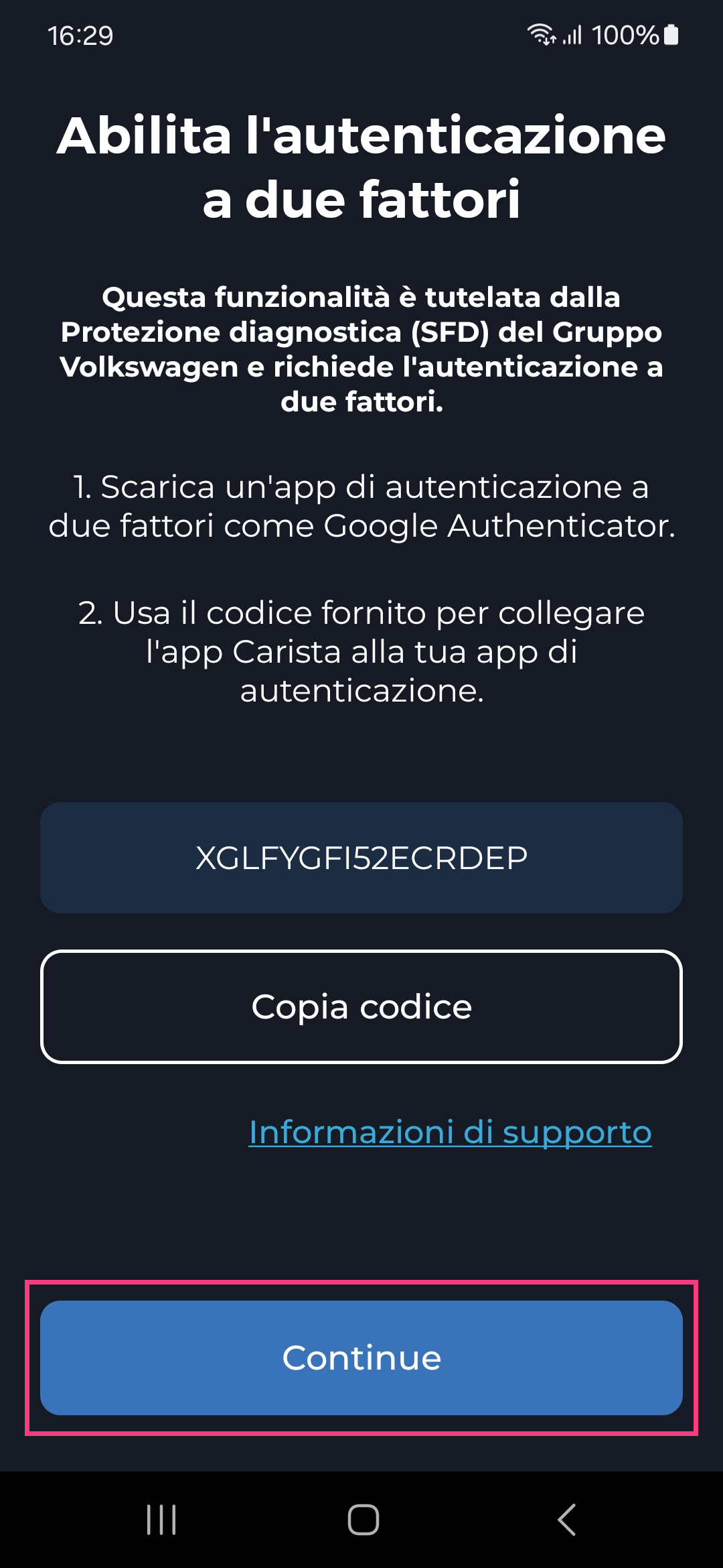 Passaggio 2: abilitare l'autenticazione a due fattori-continua