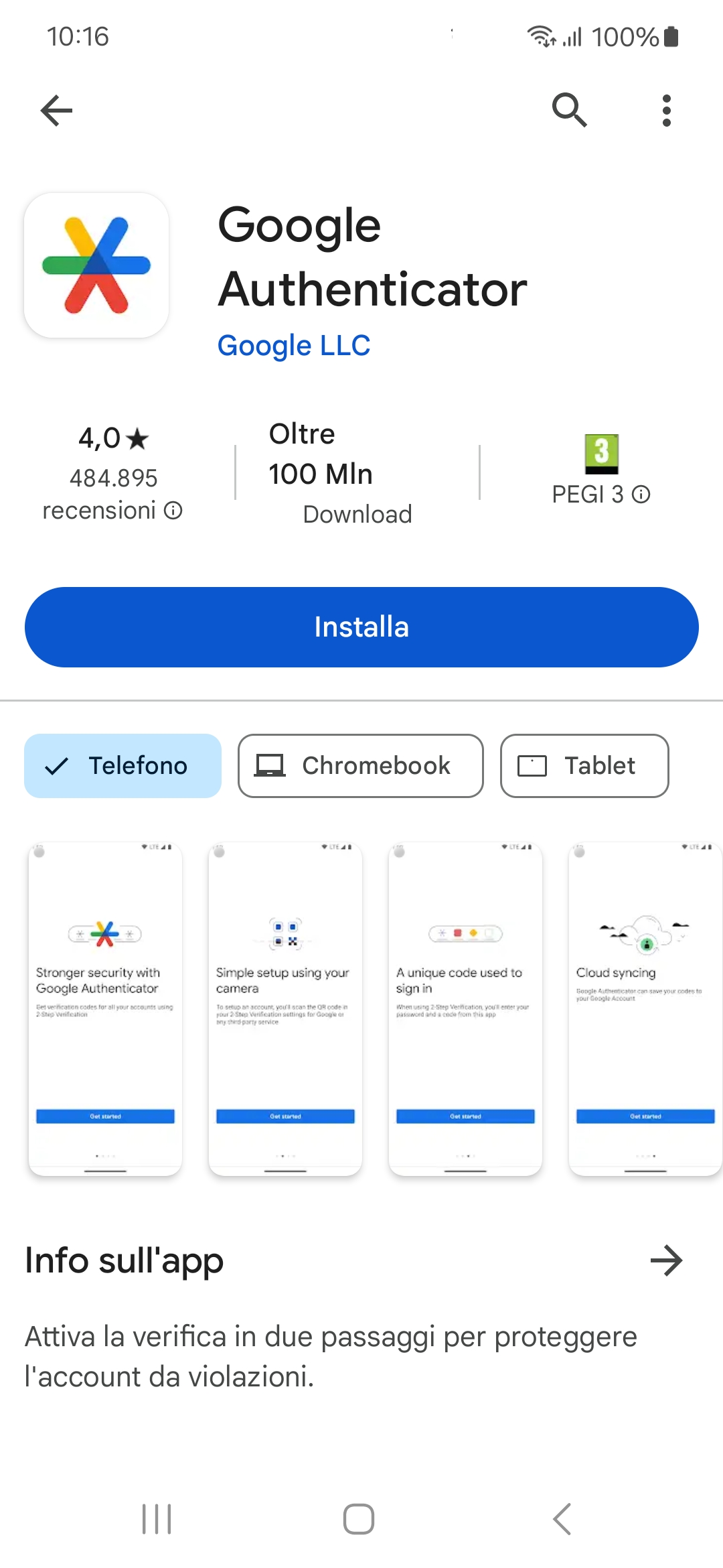 App Google Authenticator - PlayStore