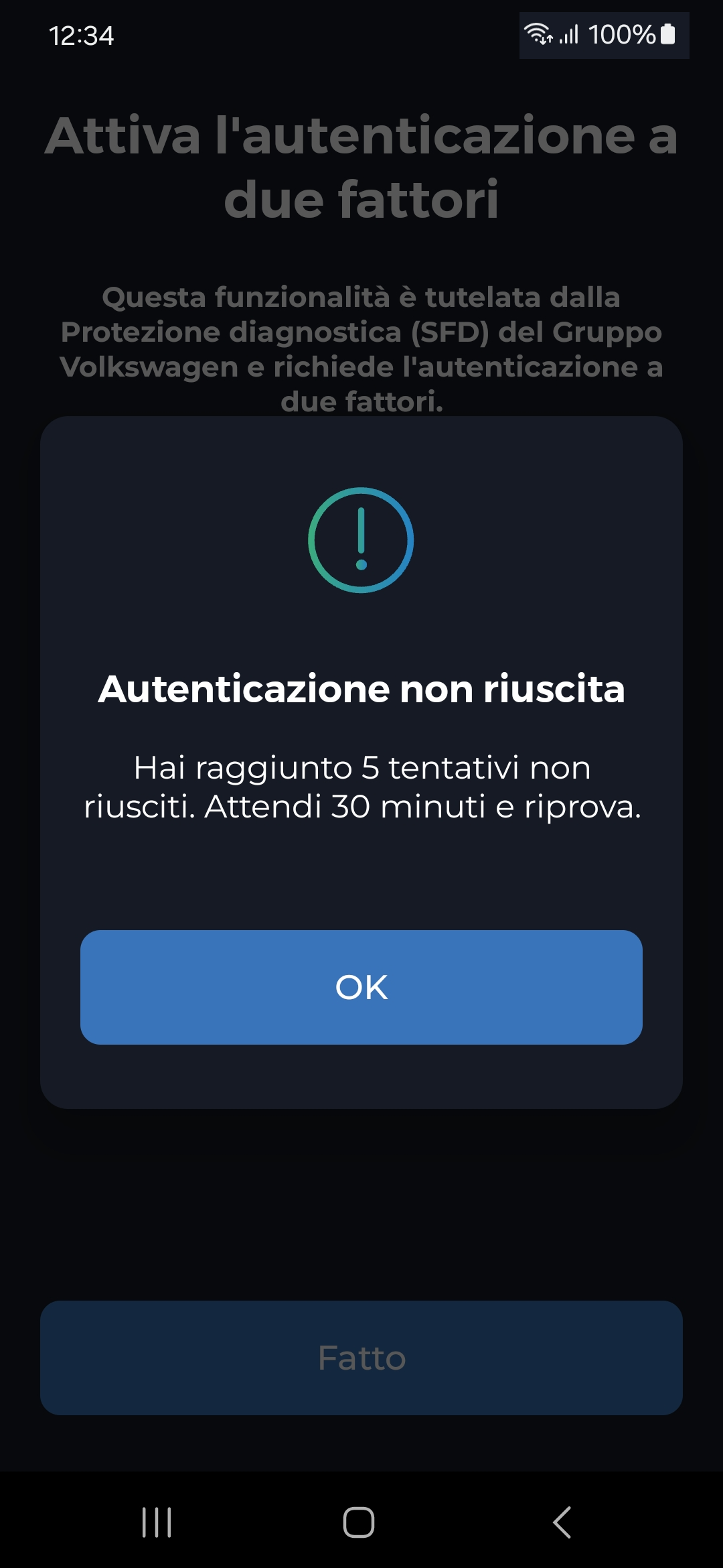 Passaggio 4 Autenticazione a due fattori - codice errato - 5 volte