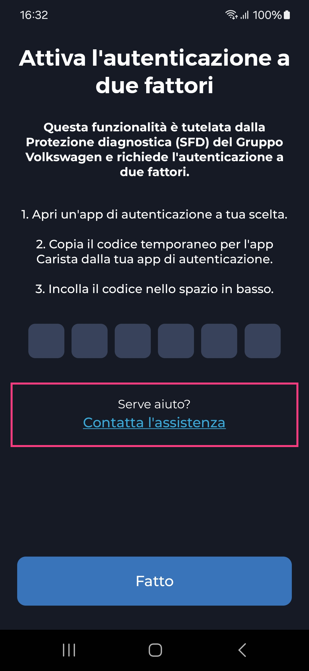 Attiva l'autenticazione a due fattori-Contatta l'assistenza