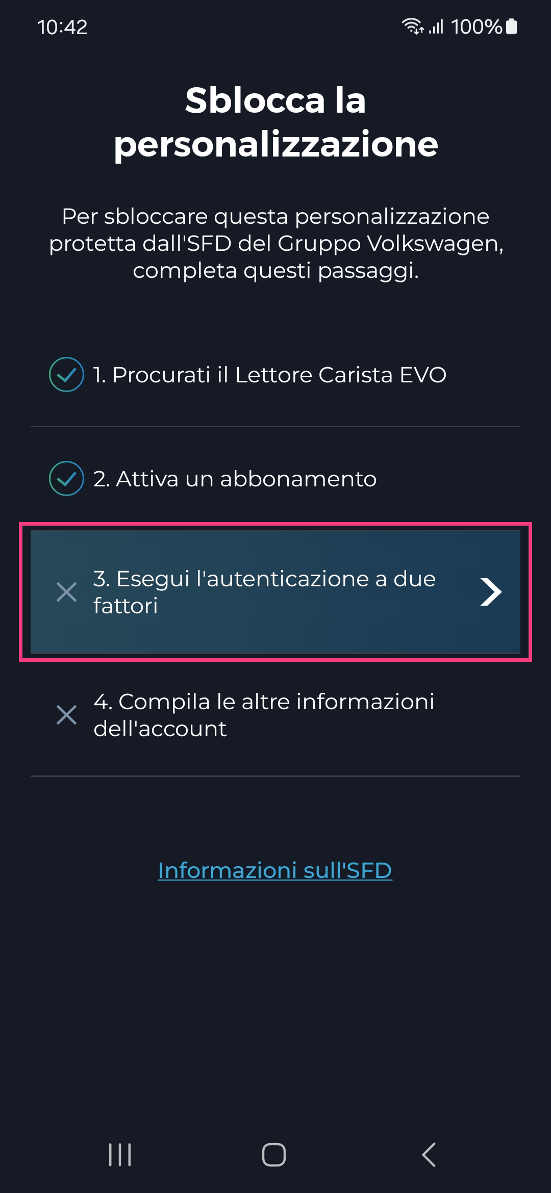 Screenshot del software diagnostico per veicoli Carista della personalizzazione SFD